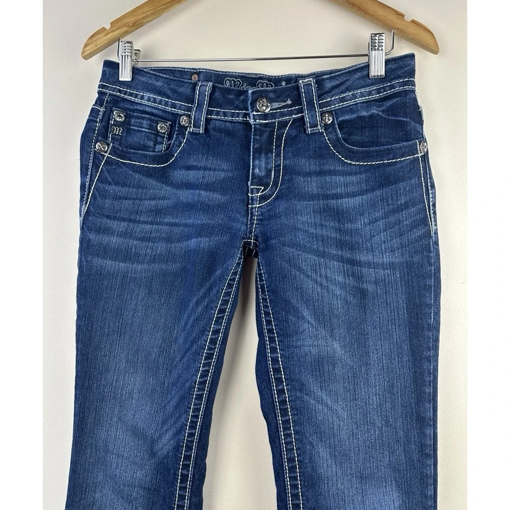 Miss Me Jeans Womens 28 Bootcut Low Rise Bling Rhinestone Embroidered Denim - Picture 8 of 15